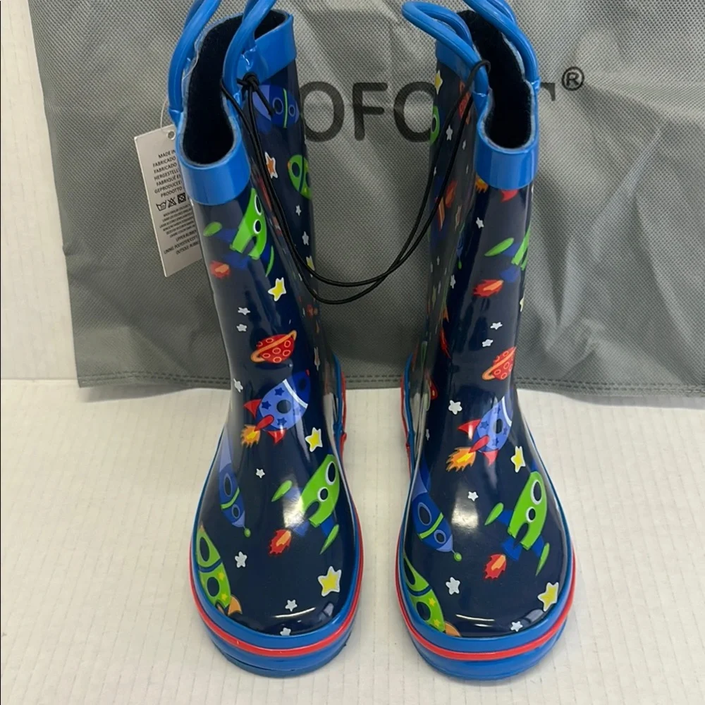 Kids Blue Space Rocket Rain Boots